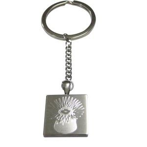 Silver Toned Square Etched Sea Anemone Pendant Keychain